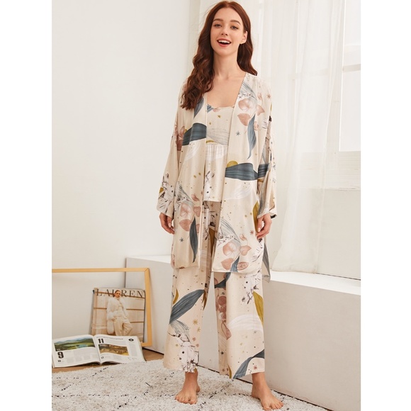 3 Piece Pastel Color Floral Print Pajama Set - Picture 5 of 10